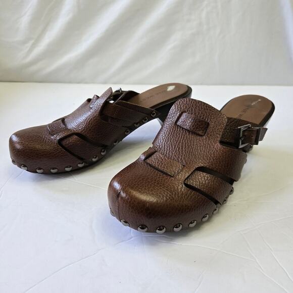 Nine West Brown Leather Clogs Size 6M Studded Buckle Vtg Y2K Boho Western Mules - Picture 4 of 10